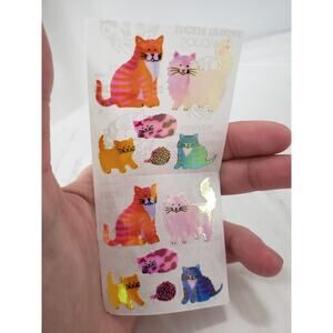 Vintage Sandylion Stickers Iridescent Opal Cats‎ Kittens 1980’s Shiny sandy lion